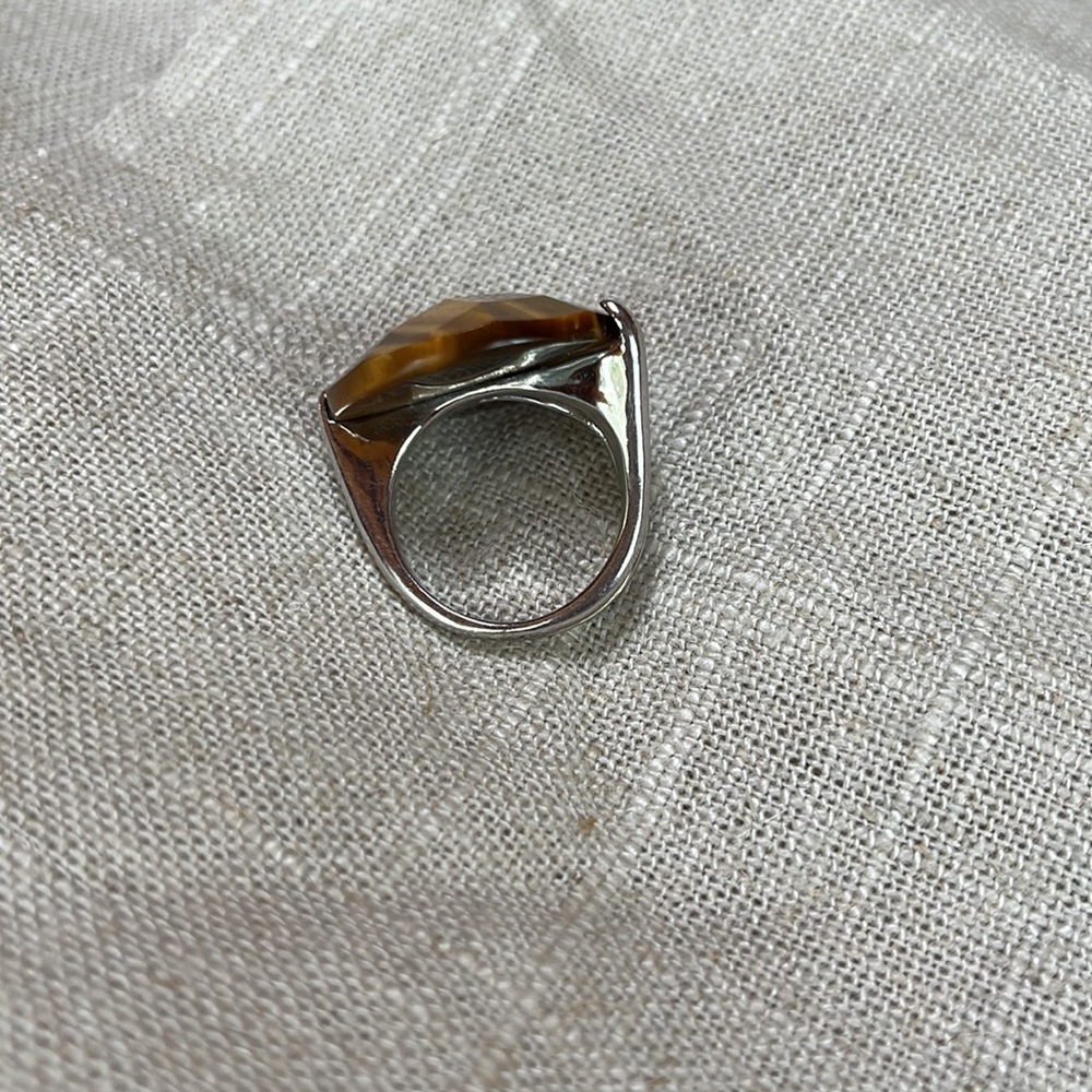 Sterling ring, 3 prong. Tiger eye like faceted stone - Picture 3 of 4
